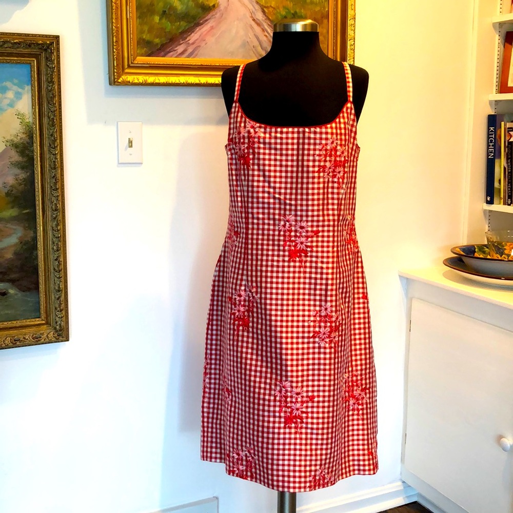 Red & White Silk Sleeveless Dress by David Warren
